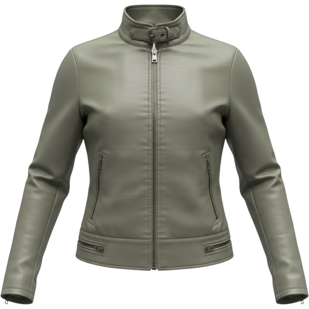 Levis Womens Faux Leather Moto Jacket Grey Zip Up LW1RU563 Size S